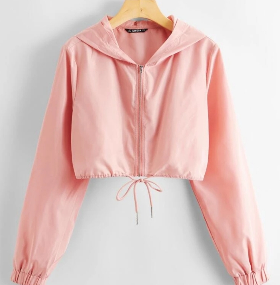 Shein Zip Up Drawstring Hem Hooded Jacket Size S